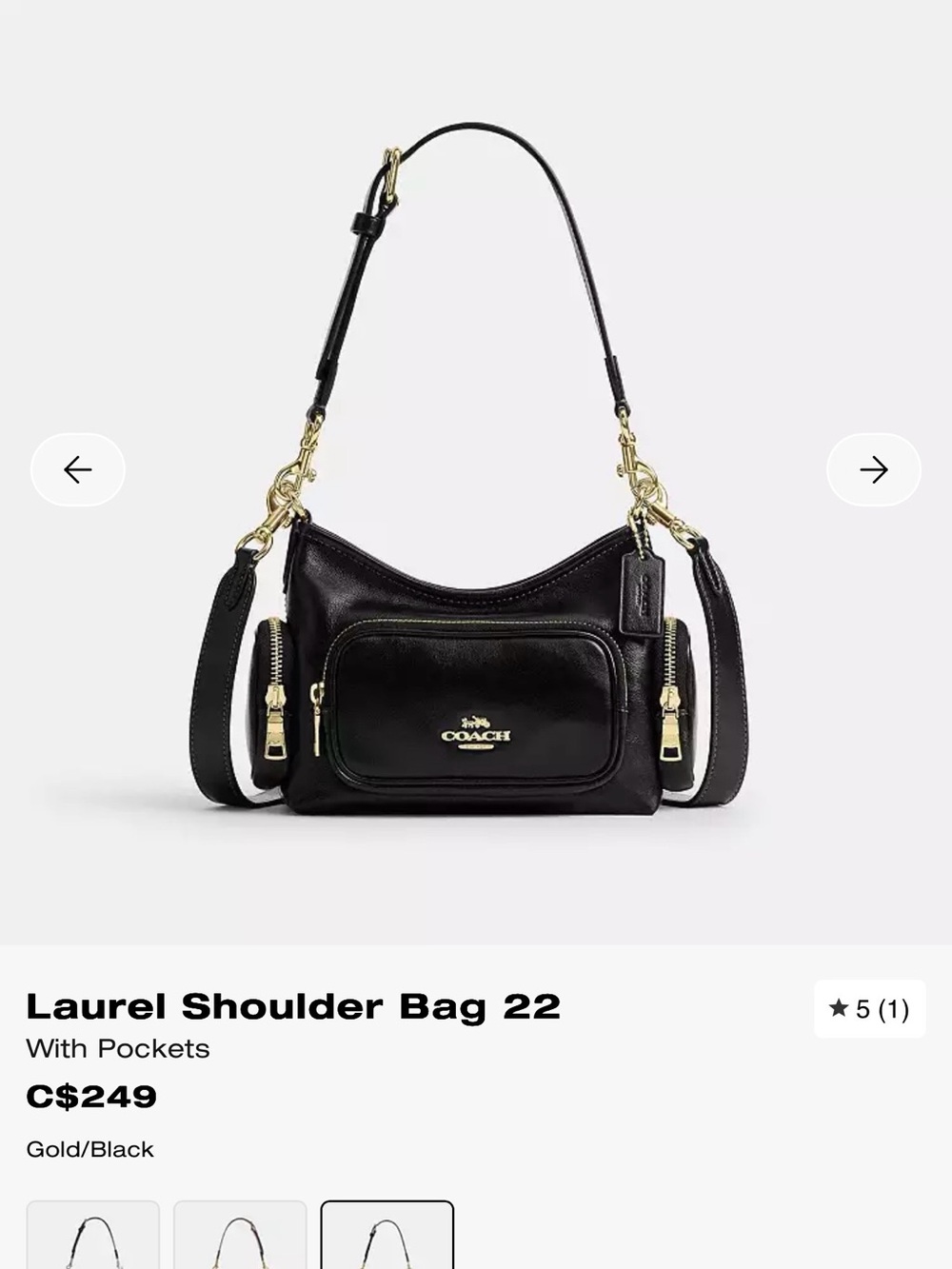 Coach Black Laurel Shoulder Bag with Gold Hardware